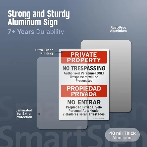 Vista 2 de SmartSign Letrero bilingüe "Propiedad Privada - No Trespassing" Aluminio de 10" x 14