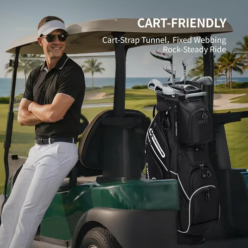 Vista 9 de Silent - Bolsa de golf para carrito de golf, bolsa de golf moldeada con separadores de longitud completa de 14 vías, bolsa de bolsillo refrigerante