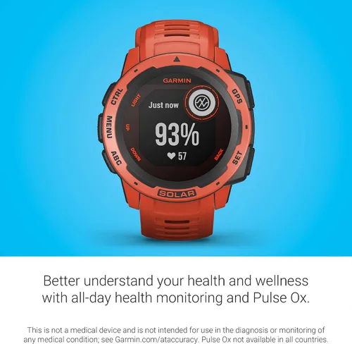 Vista 3 de Garmin Instinct Solar, reloj inteligente resistente para exteriores alimentado por energía solar, aplicaciones deportivas integradas y monitoreo