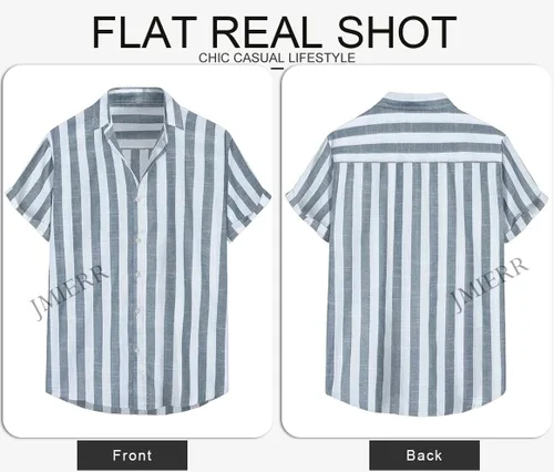 Vista 145 de JMIERR Camisas de vestir a rayas con botones y manga corta para hombre
