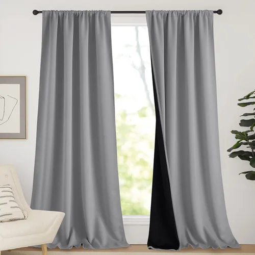 Vista 41 de NICETOWN Biscotti Beige 100% Cortinas opacas de 45" de largo para cocina, bolsillo con varilla para sótano completamente opaco, cortinas térmicas