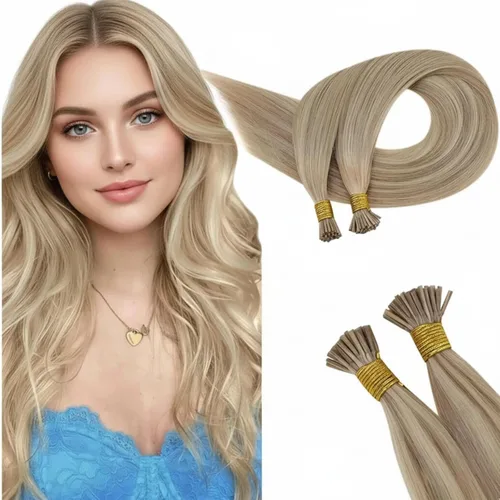 Vista 119 de RUNATURE Extensiones de cabello humano con punta en U, color marrón ceniza a rubio platino
