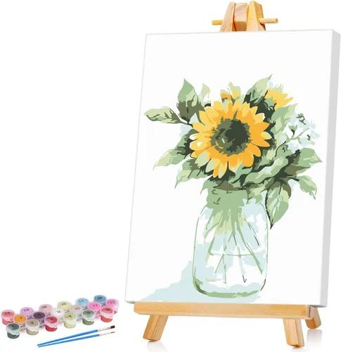Vista 13 de Ginkko Kit de pintura por números para adultos, principiantes y niños de 8 a 12 años con marco de madera, fácil acrílico sobre lienzo de 8 x 12