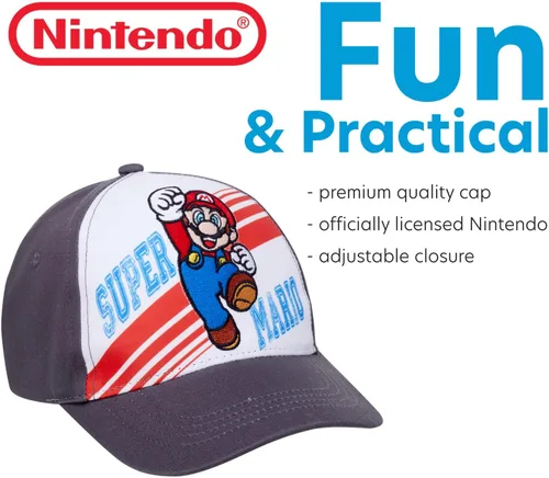 Vista 3 de Nintendo Boys Baseball Cap, Super Mario Adjustable Kids Hat for Ages 4-7