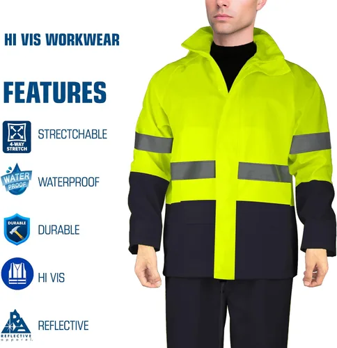 Vista 6 de Traje de lluvia para hombre, chaqueta de trabajo impermeable resistente y pantalones con capucha
