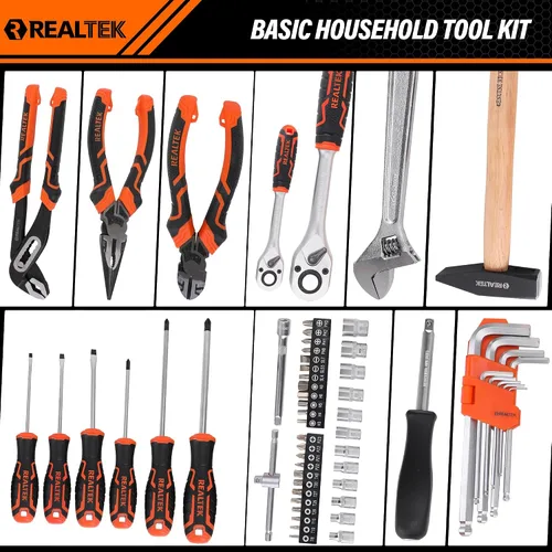 Vista 8 de REALTEK Juego de herramientas mecánicas de 100 piezas, kit de herramientas para automóvil, llave de vaso Cr-V, kit de reparación automática incluye