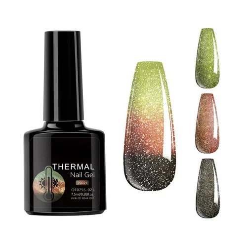 Vista 10 de Esmalte de uñas de gel que cambia de color de temperatura, esmalte de gel con purpurina, diseño holográfico de camaleón, diseño de arte de uñas