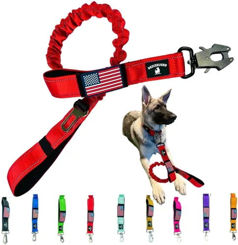 Vista 11 de Correa elástica resistente para perro, absorción de golpes, clip para cinturón de seguridad, cierre de rana de liberación rápida, asas dobles