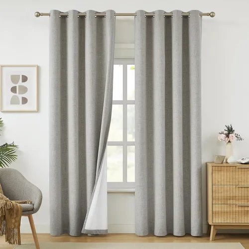 Vista 33 de Cortinas opacas de lino beige Melodieux de 63 pulgadas de largo para dormitorio, sala de estar, 100% cortinas con ojales para bloquear la luz
