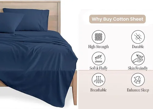 Vista 6 de Sábanas de algodón de parcal de 600 hilos para cama de tamaño doble, sábanas de algodón de percal, tamaño doble, doble bolsillo, sábanas de algodón