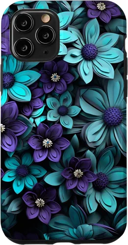 Vista 29 de Purple Flowers Teal Blue Floral Cute Botanical Garden Print Case for iPhone 17