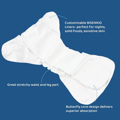 Vista 3 de BISENKID Pañal interior de tela de algodón orgánico, súper absorbente y cómodo, se utiliza con una cubierta de pañal de tela impermeable que se