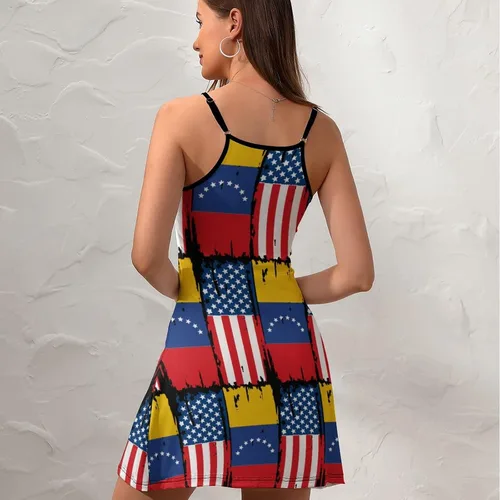 Vista 6 de USA Venezuela Flag Women's Spaghetti Strap Dress Party Mini Adjustable Sundress Casual Beach