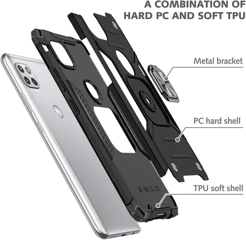 Vista 4 de Funda para Motorola One 5G ACE con protector de pantalla: grado militar giratorio de 360° con función atril a prueba de golpes para Motorola One 5G