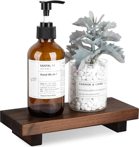 Vista 27 de Organizador de encimera de baño, soporte de pedestal de madera, bandeja decorativa de estilo granja, portajabones para decoración de cocina, Negro