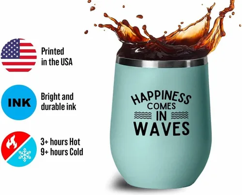Vista 3 de Surfing Teal Edition Wine Tumbler 12oz - Comes in waves - Surfing Enthusiast Gifts Water Sport Surfboard Athletics Hobby Beach Sea Windsurf Wave