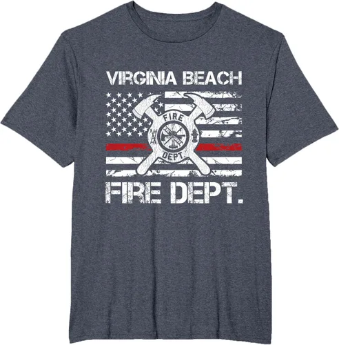 Vista 27 de Virginia Beach Virginia Fire Department - Camiseta delgada de línea roja, Negro