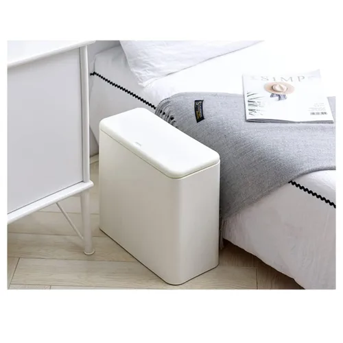Vista 6 de Cubo de basura delgado moderno, pequeño, rectangular, a prueba de perros, cubo de basura de plástico delgado de 3.2 galones/12 litros con tapa tipo