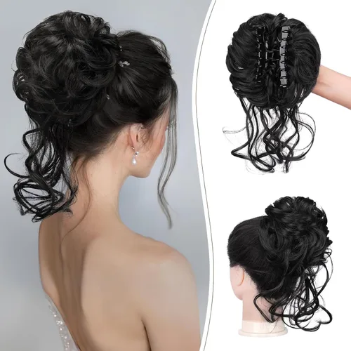 Vista 19 de SOFEIYAN Pinza de Gancho Extension de Cabello con Forma de Moño Desordenado, Cabello Ondulado y Rizado, Pinza de Gancho, Chignon, Cola de Caballo