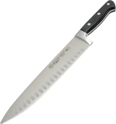 Vista 3 de Winco Cuchillo de chef de 10 pulgadas, tierra hueca Hollow ground, Triple-riveted tang, Injection molded pom, Great for Meat Prep, Vegetable Prep