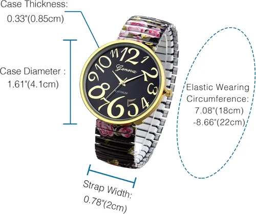 Vista 6 de Avaner Reloj de pulsera con correa elástica, reloj analógico de cuarzo con números grandes, reloj de pulsera impreso para mujer
