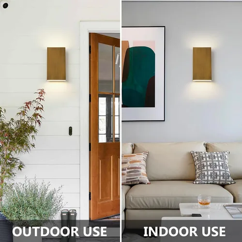 Vista 8 de Luces de pared doradas hechas a mano para exteriores, de 10 pulgadas, luces LED de pared para patio, accesorios de iluminación exterior Oro hecho a