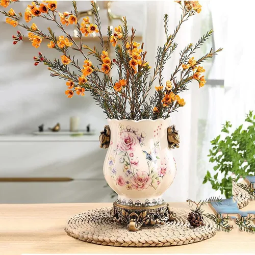 Vista 2 de Jarrón alto de piso chino de cerámica para decoración del hogar, florero japonés de 8.3 pulgadas, recipiente sofisticado para ramas decorativas