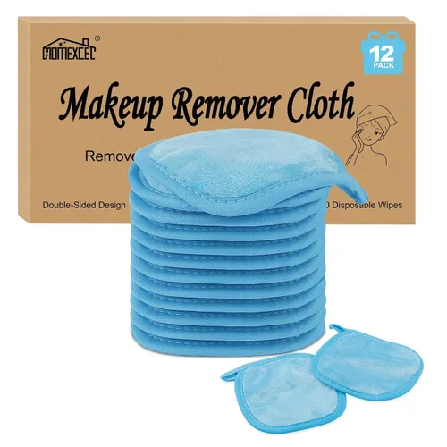 Vista 12 de HOMEXCEL Paño removedor de maquillaje, 12 unidades (paquete de 1), almohadillas desmaquillantes reutilizables, paños de limpieza facial ultrasuaves