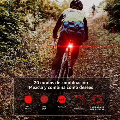 Vista 4 de Luces de bicicleta para conducción nocturna 11+20 modos USB recargable bicicleta 14 LED luz ultra brillante delantera y trasera IPX6 impermeable