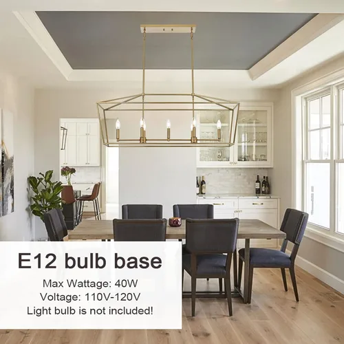 Vista 4 de MELUCEE Candelabro de granja de 7 luces, iluminación lineal dorada para isla de cocina, moderna, estilo vela, accesorios de iluminación de comedor