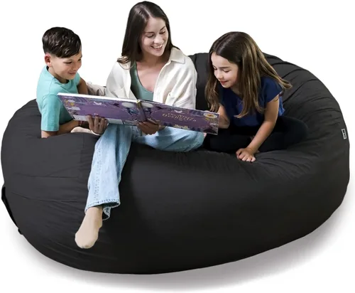 Vista 61 de Big Joe Fuf Silla Puf de Espuma de 5 Pies de Tamaño Extra Grande con Funda Extraíble para Niños, Adolescentes, Adultos, Onyx Lenox, Poliéster Tejido