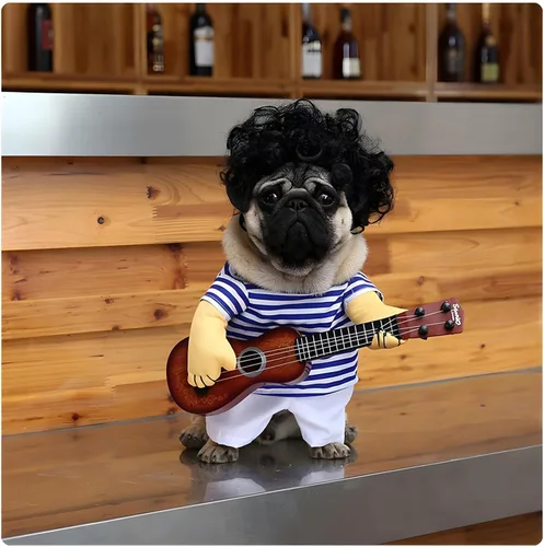 Vista 2 de NACOCO - Disfraz de guitarrista para mascotas, para Halloween, Navidad, cosplay, fiesta, ropa divertida para perros y gatos
