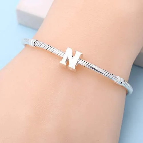Vista 4 de Dijes del alfabeto para pulseras Pandora de plata de ley 925, letra inicial A-Z, cuentas del alfabeto para mujeres y niñas