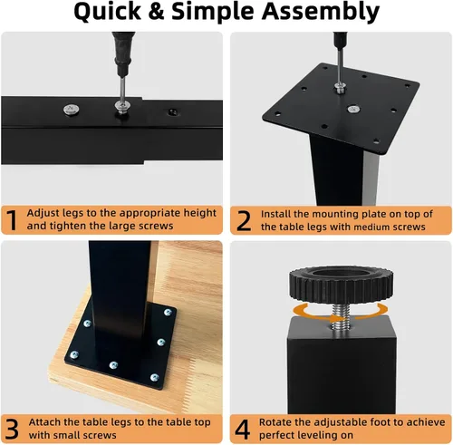 Vista 5 de QLLY Patas de mesa cuadradas ajustables, 24-40 pulgadas, 24-40 pulgadas, patas de mesa personalizadas para oficina en casa, juego de patas para Negro