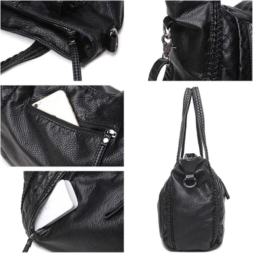 Vista 4 de Gran negro Slouchy bolso de hombro de las mujeres bolsos de hombro trenzado Hobo bolso de mano Crossbody