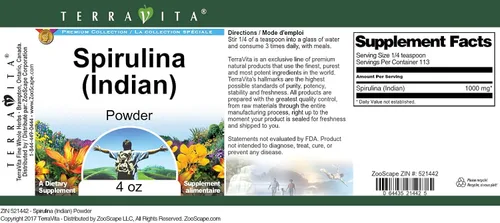 Vista 3 de Terravita Spirulina (India) Polvo (4 oz, ZIN: 521442)