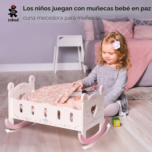 Vista 3 de ROBUD Cuna de Madera para Muñecas de Bebé, Juguetes de Cama para Muñecas de Bebé, para Muñecas de Hasta 18 Pulgadas, Accesorios para Muñecas
