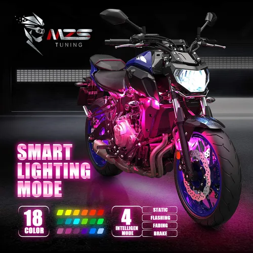 Vista 7 de MZS - Juego de 8 piezas de luces LED para motocicleta, tiras de neón RGB multicolor, kit de iluminación inferior LED compatible con ATV, UTV
