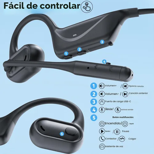 Vista 7 de MONODEAL Auriculares de oreja abierta con micrófono, auriculares Bluetooth 5.4 ligeros con botón de silencio de cancelación de ruido, auriculares