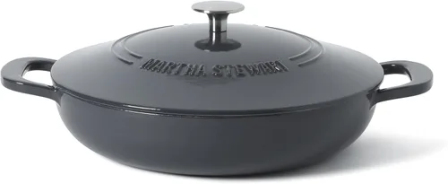 Vista 12 de Martha Stewart Gatwick Enameled Cast Iron Braiser with Lid, 3.5-Quart Braiser Pan for Stovetop & Oven, Cast Iron Braising Pan, Blue