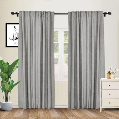 Vista 46 de cololeaf Cortinas de lino naturales de 63 pulgadas de largo, cortinas neutras con bolsillo para barra, pestaña trasera, oscurecimiento de la Aqua
