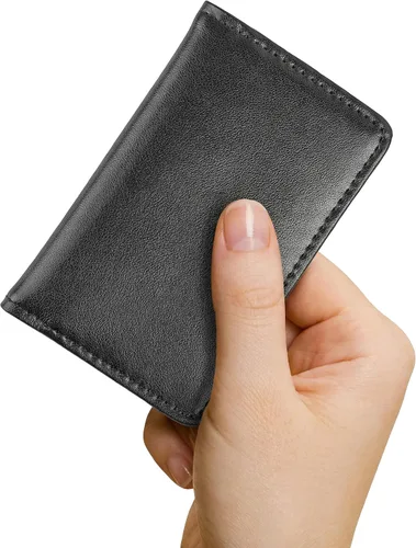 Vista 3 de Samsill tarjetero de piel auténtica, estuche para 25 tarjetas comerciales, negro