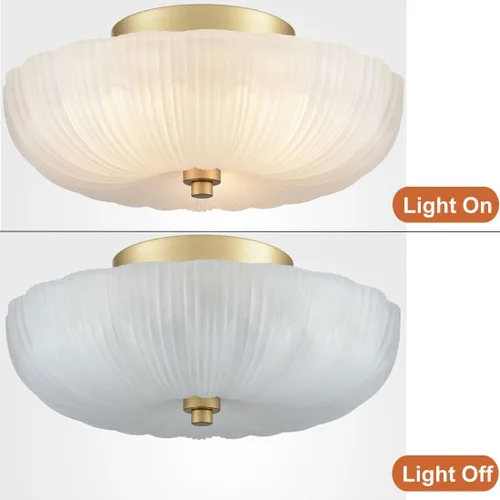 Vista 7 de DIRYZON Lámpara de techo semiempotrada de 12 pulgadas, luces de techo modernas, lámpara de techo de latón de 3 luces con vidrio esmerilado