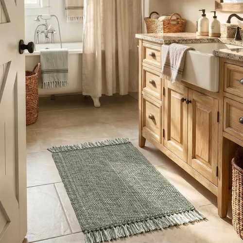 Vista 36 de Collive Alfombra de Baño Negra, 2' x 3' Tejida a Mano Lavable Alfombras Pequeñas de Cocina, Alfombra de Entrada Reversible de Algodón Alfombra