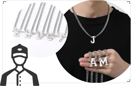 Vista 5 de QINJIEJIE Collar de béisbol inicial A-Z con letras, accesorios deportivos, colgante de encanto de béisbol, joyería de cadena de acero inoxidable 2-P