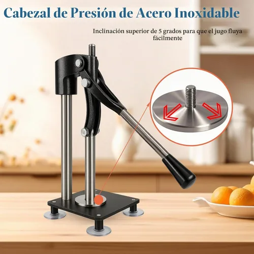 Vista 4 de Prensa de exprimidor de mano resistente negra, exprimidor de limón de metal con taza de acero inoxidable de 17.6 fl oz para exprimir cítricos