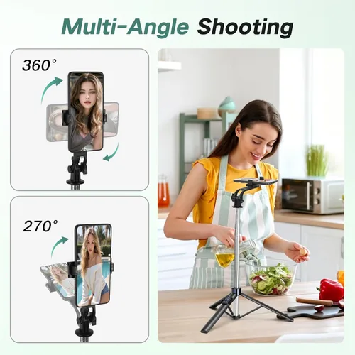 Vista 2 de Trípode selfie stick de 70 pulgadas para iPhone con control remoto, palo selfie extensible para iPhone, trípode portátil para teléfono de viaje