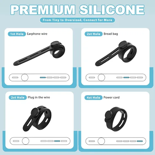 Vista 2 de 30 piezas de bridas de cable de silicona reutilizables, bridas de cable de silicona, envolturas flexibles para la organización de cables de carga