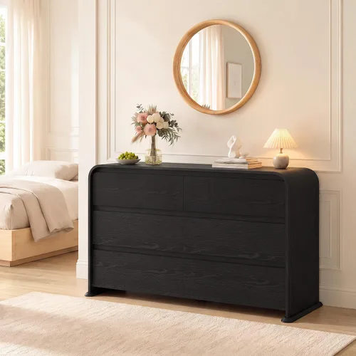 Vista 8 de JUMMICO Cómoda negra para dormitorio, cómoda de madera de 47.2 pulgadas con Negro