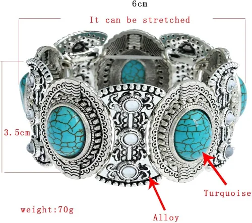 Vista 7 de Juego de 3 piezas de turquesa un collar turquesa un par de aretes de borla con dije de turquesa una pulsera elástica de color turquesa para mujer